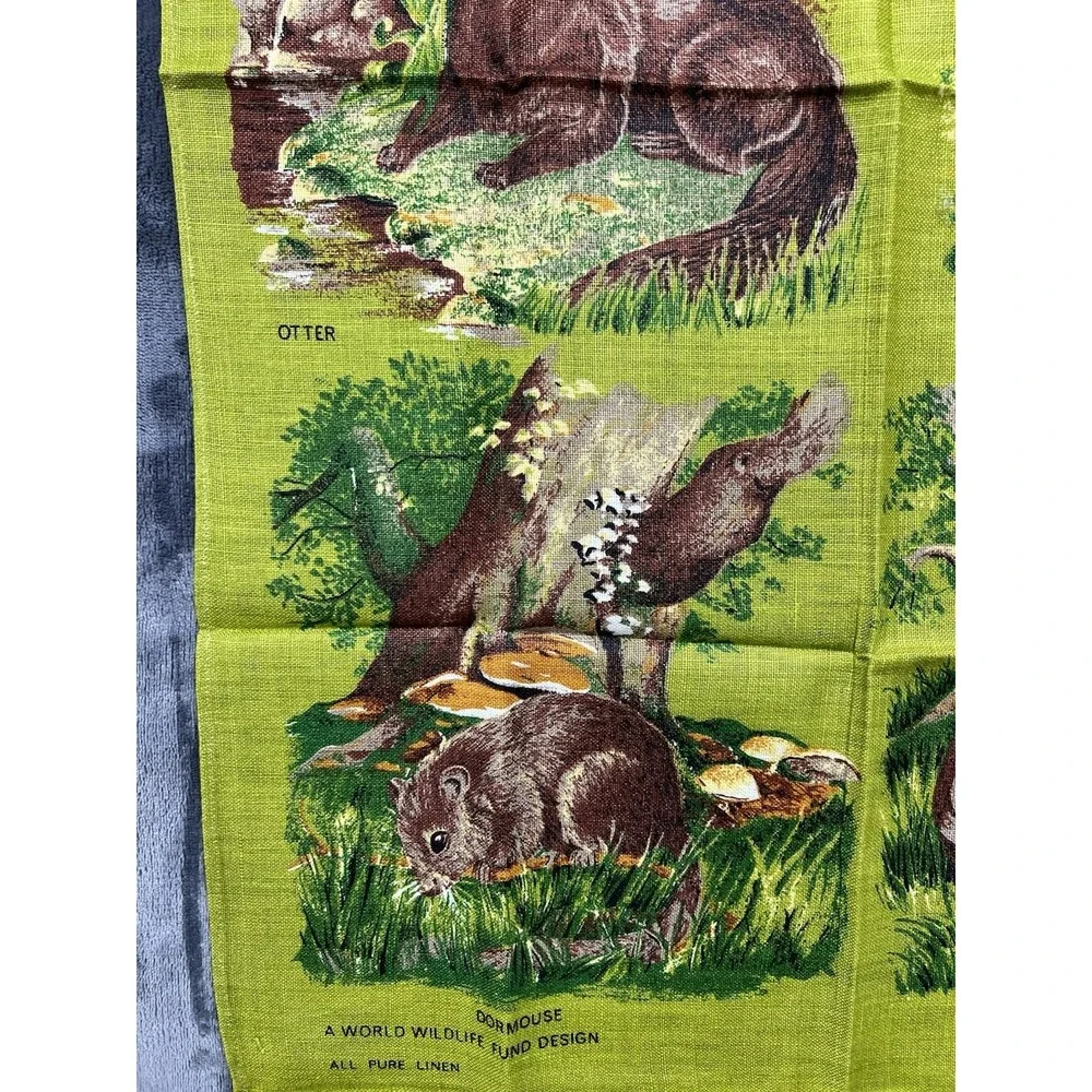 Vintage Ulster Weavers Irish Tea Towel All Linen Wildlife Scene Mint Condition
